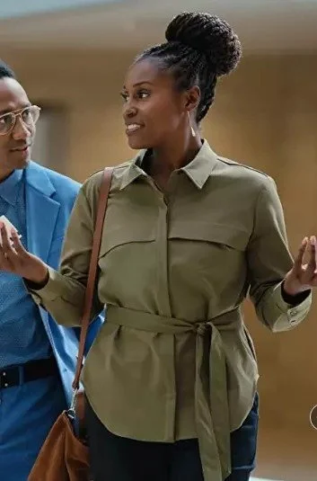 Issa Rae Roar 2022 Green Cotton Jacket Striped Floral Plaid