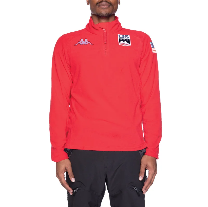6Cento 687B US Fleece Jacket - Red Ribbed T-Shirt High Neck Heavyweight
