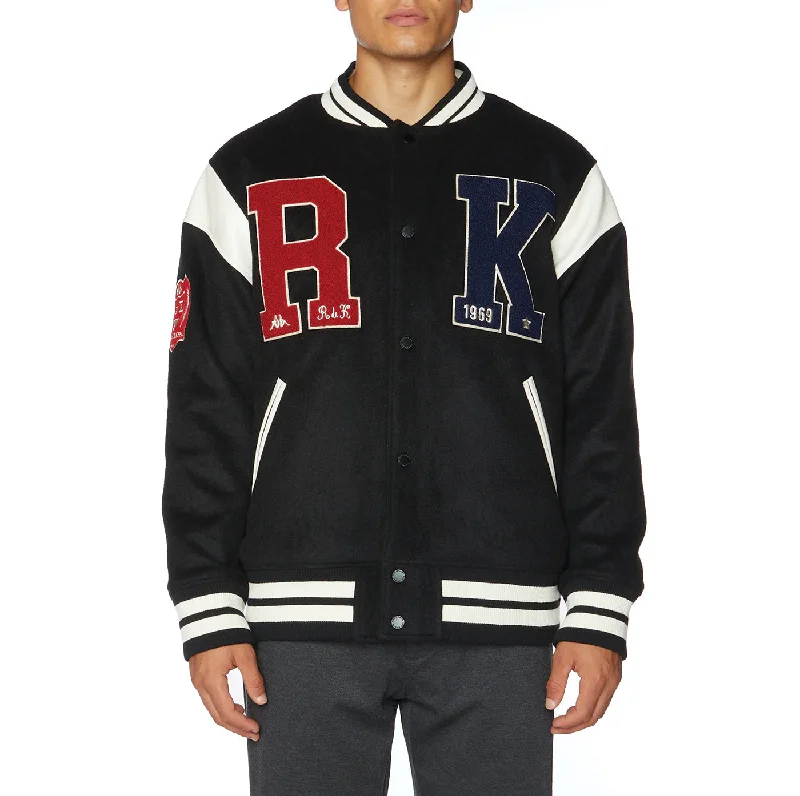 Robe Giovani Solo Varsity Jacket - Jet Black Spandex Blend Rayon Blend Denim Blend