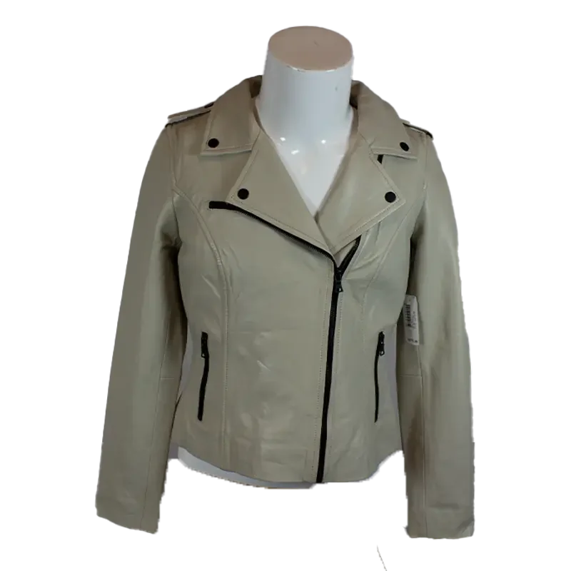 BOL Women's Leather Biker Style Jacket Zippered Front Buttoned Front Snap Front