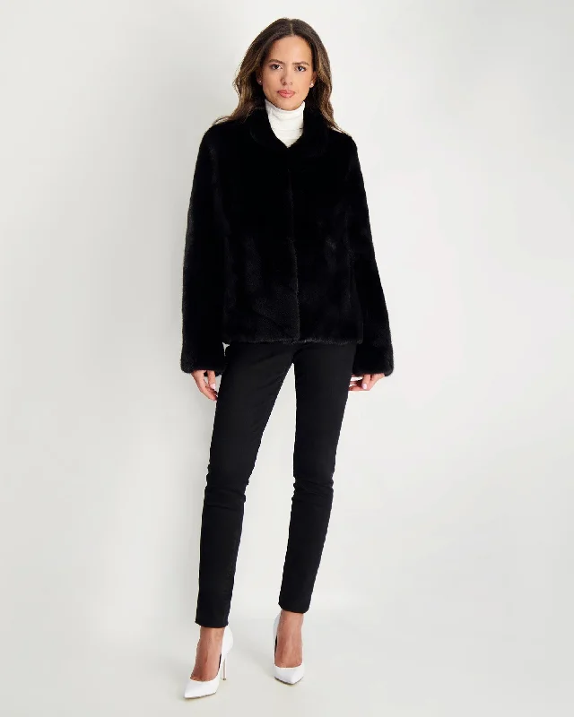 Mink Jacket Hooded Caped Shawl Collar
