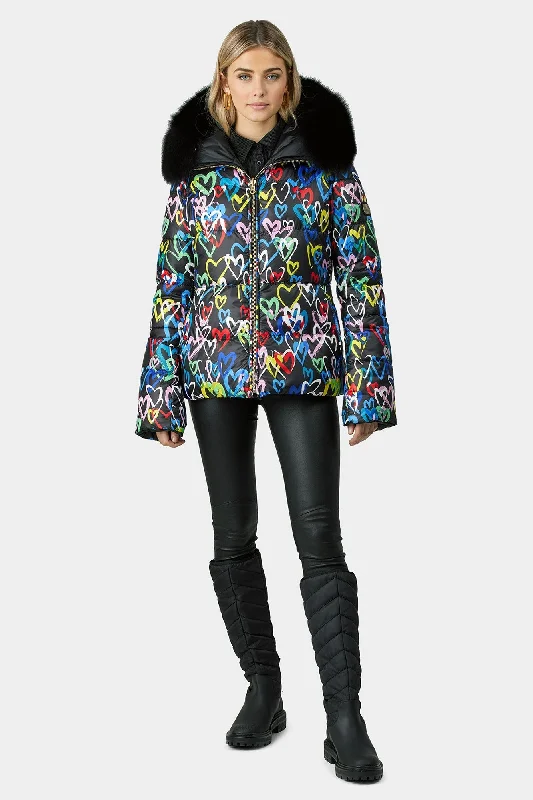 Reversible Apres-Ski Jacket with Detachable Fox Hood Trim Collared Crew Neck Turtle Neck Reversible Apres-Ski Jacket with Detachable Fox Hood Trim Collared Crew Neck Turtle Neck