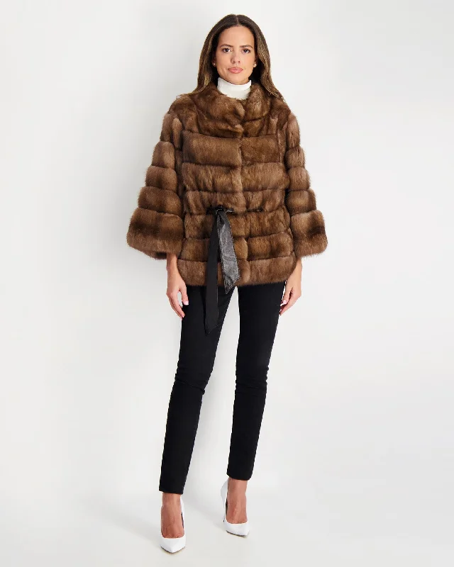 Sable Jacket Hooded Caped Shawl Collar
