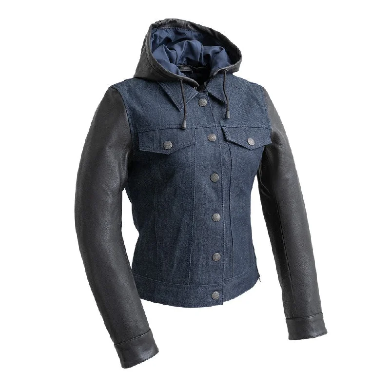 Holli - Motorcycle Denim/Leather Jacket Cotton Fabric Linen Fabric Terry Fabric