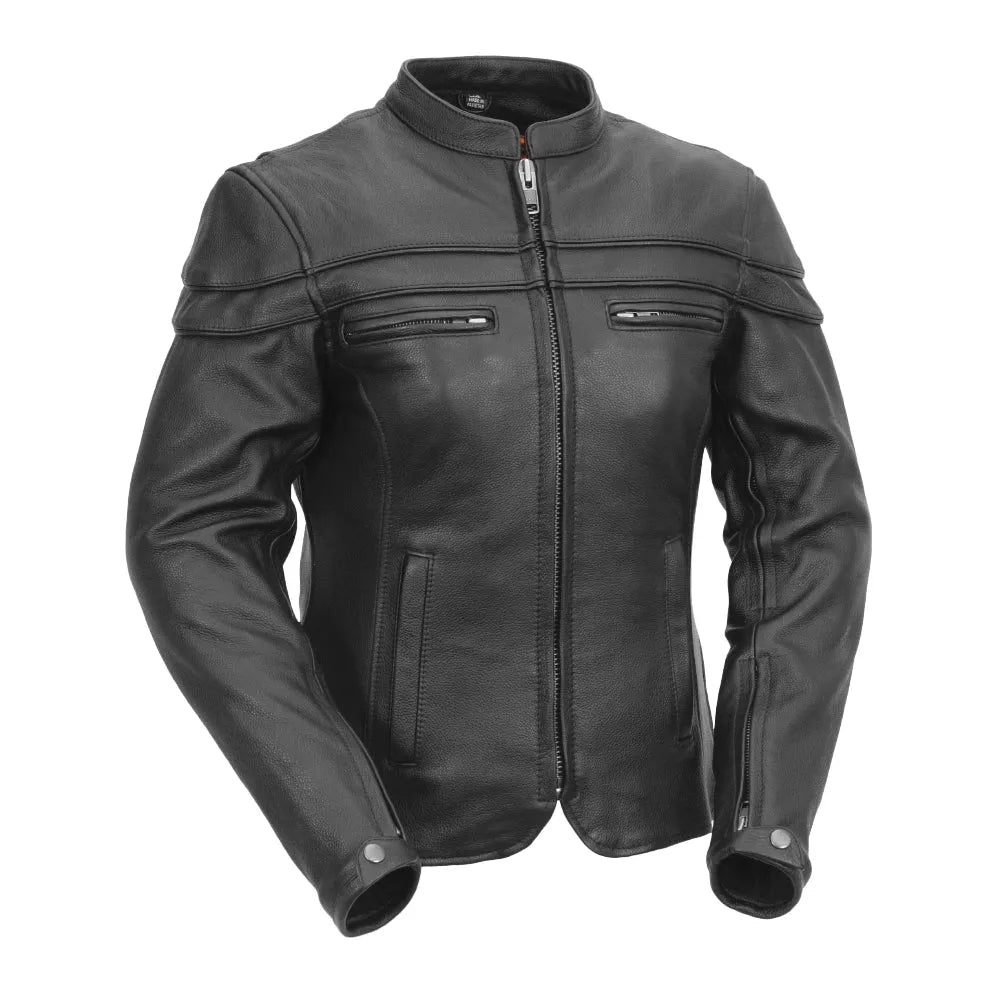 Maiden - Women's Motorcycle Leather Jacket Cashmere Blend Cotton Blend Poly Blend