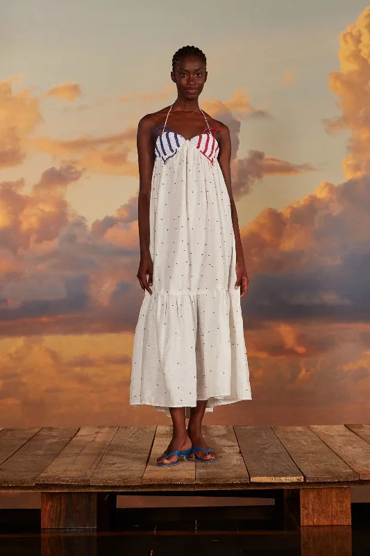White Beaded Fishes Sleeveless Maxi Dress Cozy Knit Maxi Dress