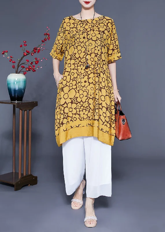 Bohemian Yellow O-Neck Print Silk Maxi Dress Summer Fashionable Open-Back Maxi Dress Bohemian Yellow O-Neck Print Silk Maxi Dress Summer Fashionable Open-Back Maxi Dress