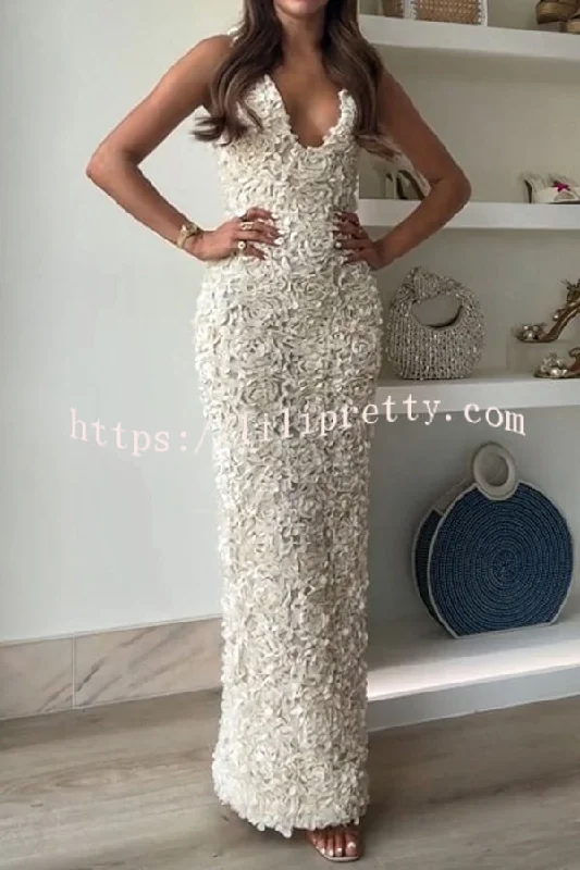 Champagne Party Rose Floral Applique Slit Pencil Maxi Dress Stylish A-Line Maxi Dress Champagne Party Rose Floral Applique Slit Pencil Maxi Dress Stylish A-Line Maxi Dress