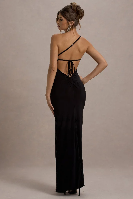 Dressing Up | Black One Shoulder Maxi Dress With Open Back Detail Trendy Fit-and-Flare Maxi Dress Dressing Up | Black One Shoulder Maxi Dress With Open Back Detail Trendy Fit-and-Flare Maxi Dress