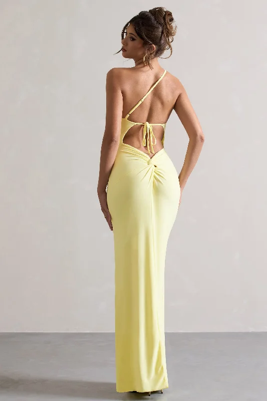 Dressing Up | Lemon One Shoulder Maxi Dress With Open Back Detail Cozy Knit Maxi Dress Dressing Up | Lemon One Shoulder Maxi Dress With Open Back Detail Cozy Knit Maxi Dress