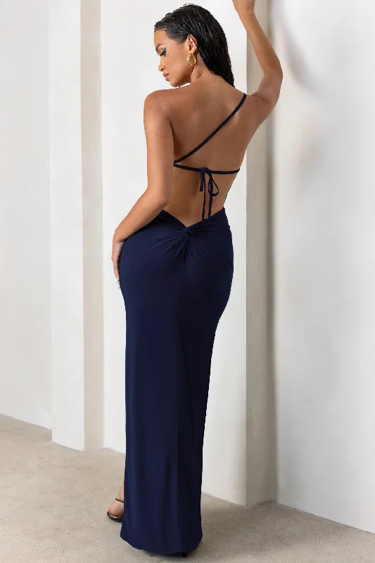 Dressing Up | Navy One Shoulder Maxi Dress With Open Back Detail Stylish Button-Up Maxi Dress Dressing Up | Navy One Shoulder Maxi Dress With Open Back Detail Stylish Button-Up Maxi Dress