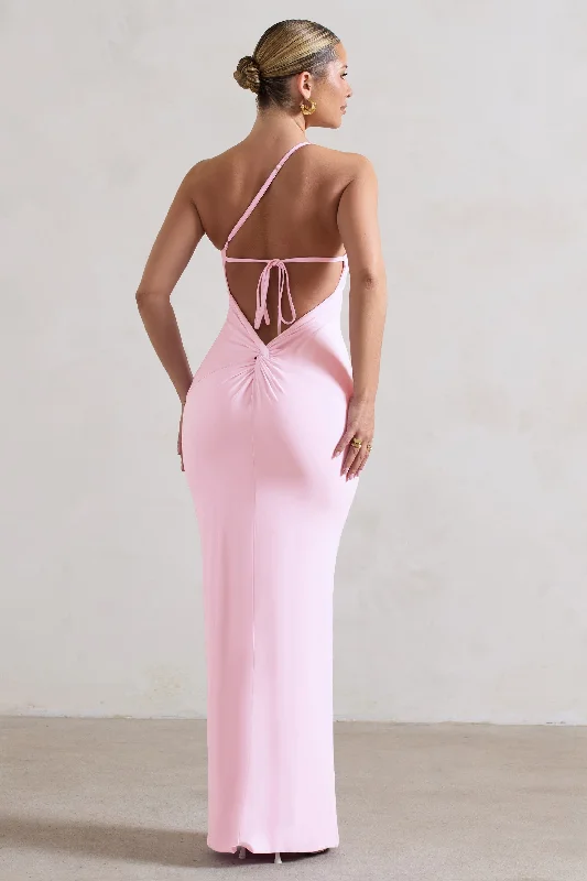 Dressing Up | Pink One Shoulder Maxi Dress With Open Back Detail Cozy Cold-Shoulder Maxi Dress Dressing Up | Pink One Shoulder Maxi Dress With Open Back Detail Cozy Cold-Shoulder Maxi Dress