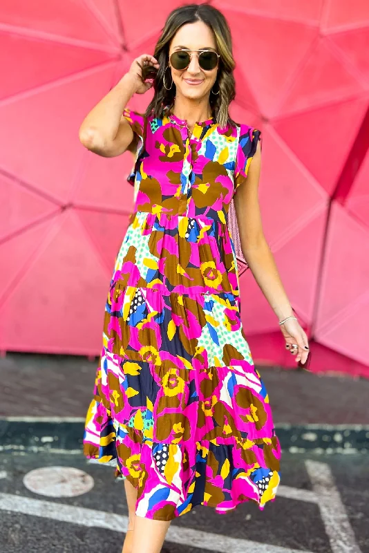 Karlie Floral Dot Button Down Ruffle Sleeve Maxi Dress Trendy Maxi Dress with Bow