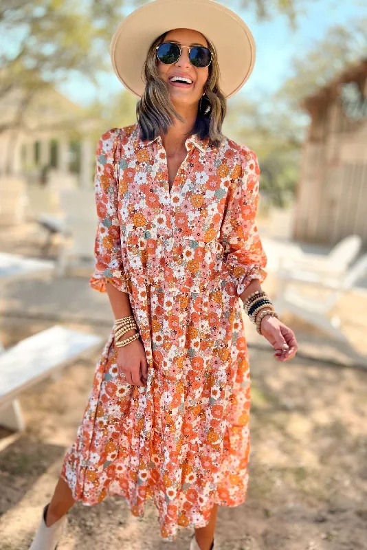 Floral Long Sleeve Collared Maxi Dress SSYS The Label Elegant Sleeveless Maxi Dress