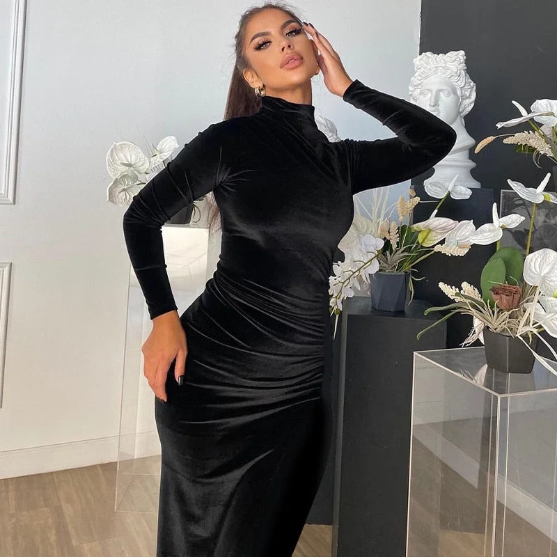 Long Sleeve Elegant Black Velvet Bodycon Maxi Dress For Women Ruched Party Evening Long Dresses 2023 Spring Female Clothes Chic Button-Up Maxi Dress Long Sleeve Elegant Black Velvet Bodycon Maxi Dress For Women Ruched Party Evening Long Dresses 2023 Spring Female Clothes Chic Button-Up Maxi Dress