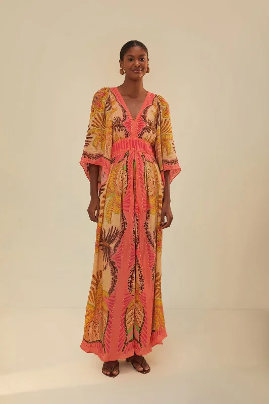 Sand Palms Scarf Maxi Dress Comfortable Maxi Dress with Sleeves