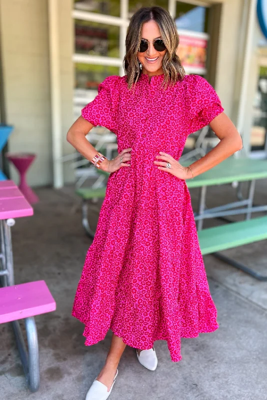 Karlie Pink Red Floral Poplin Puff Sleeve Tiered Maxi Dress Elegant Maxi Dress with Lace Karlie Pink Red Floral Poplin Puff Sleeve Tiered Maxi Dress Elegant Maxi Dress with Lace