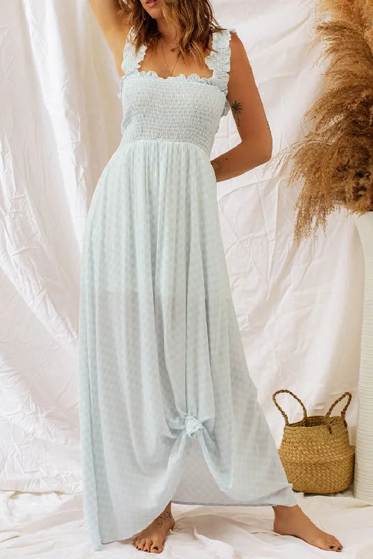 Plaid Ruffle Strap Smocked Maxi Dress Trendy Ruffled Maxi Dress