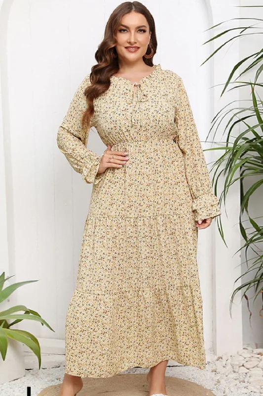 Plus Size Tied Frill Trim Flounce Sleeve Maxi Dress Fashionable Button-Down Maxi Dress Plus Size Tied Frill Trim Flounce Sleeve Maxi Dress Fashionable Button-Down Maxi Dress