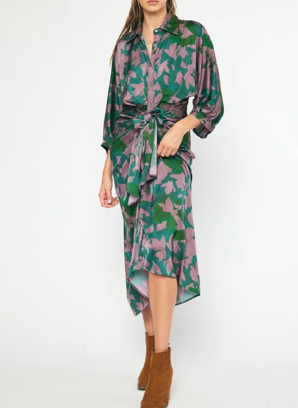 Printed 3/4 Sleeve Button-Down Maxi Dress featuring a chic Self-Tie Detail at the Waist Comfortable Flowy Maxi Dress Printed 3/4 Sleeve Button-Down Maxi Dress featuring a chic Self-Tie Detail at the Waist Comfortable Flowy Maxi Dress