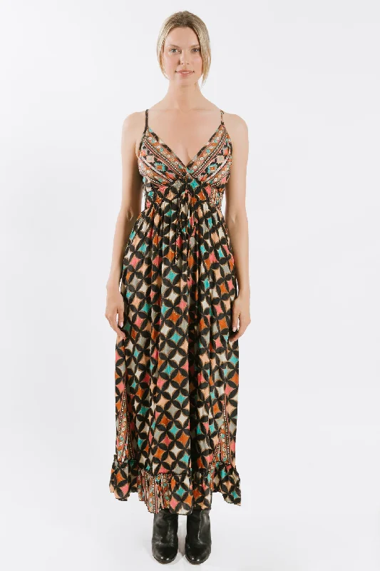 Nahar Spaghetti Maxi Dress Elegant Tiered Maxi Dress