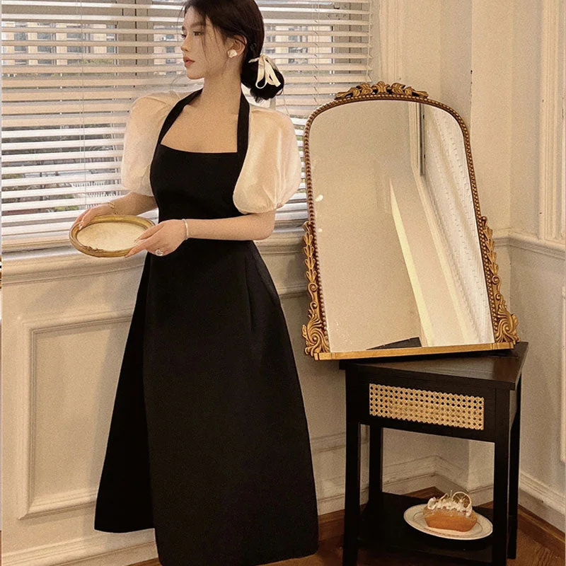 Retro Black Dress Summer Fashion Square Collar Backless Women Dresses Elegant French Puff Sleeve Women's Maxi Dress Sundress New Classic Black Maxi Dress Retro Black Dress Summer Fashion Square Collar Backless Women Dresses Elegant French Puff Sleeve Women's Maxi Dress Sundress New Classic Black Maxi Dress