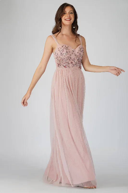 Riva Embellished Corset Maxi Dress in Pink Cozy Wrap Maxi Dress