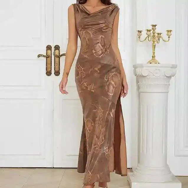 Scarlette Sleeveless Printed Split Thigh Maxi Dress Fashionable Halter Neck Maxi Dress Scarlette Sleeveless Printed Split Thigh Maxi Dress Fashionable Halter Neck Maxi Dress
