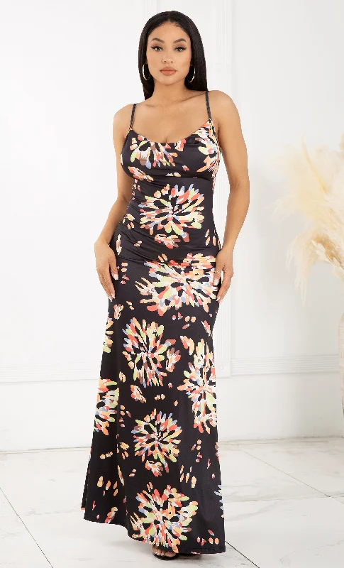 Secret Style <br><span> Black Multicolor Floral Pattern Sleeveless Spaghetti Strap Scoop Neck Casual Maxi Dress</span> Chic Sleeveless Maxi Dress Secret Style <br><span> Black Multicolor Floral Pattern Sleeveless Spaghetti Strap Scoop Neck Casual Maxi Dress</span> Chic Sleeveless Maxi Dress