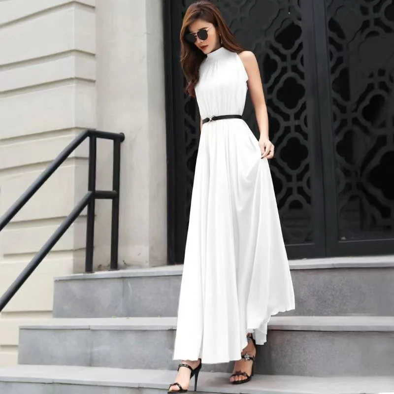 Simple Elegant Ladies Sleeveless Black Red Chiffon Long Dresses Women's Summer Fashion Ruffled Halter High Waist Maxi Dress Robe Elegant Tiered Maxi Dress Simple Elegant Ladies Sleeveless Black Red Chiffon Long Dresses Women's Summer Fashion Ruffled Halter High Waist Maxi Dress Robe Elegant Tiered Maxi Dress