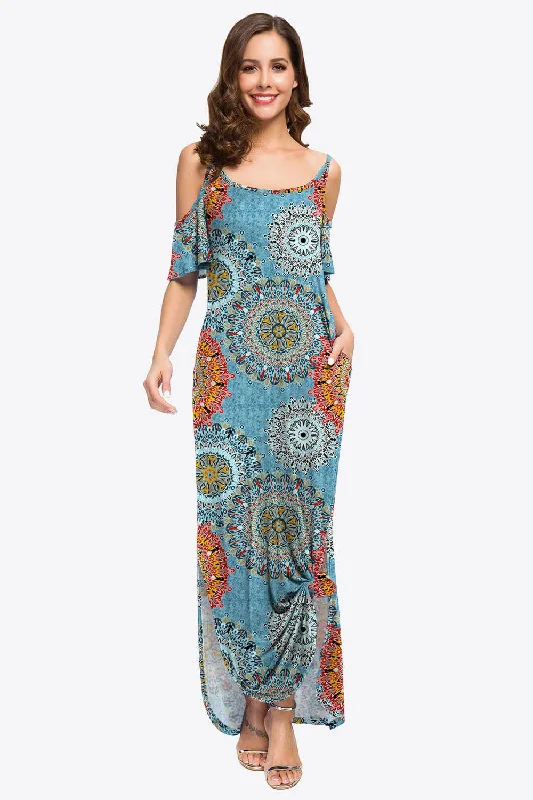 Slit Scoop Neck Cold-Shoulder Maxi Dress Elegant Tiered Maxi Dress