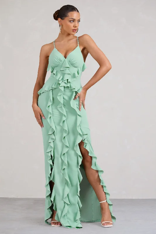 Syrah | Mint Green Chiffon Ruffle Cami Maxi Dress Comfortable Maxi Dress with Sleeves Syrah | Mint Green Chiffon Ruffle Cami Maxi Dress Comfortable Maxi Dress with Sleeves