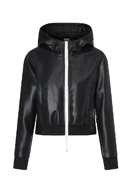 Freda Waterproof Vegan Leather Jacket with Adjustable Hood Chenille Jacket Brocade Jacket Lace Jacket