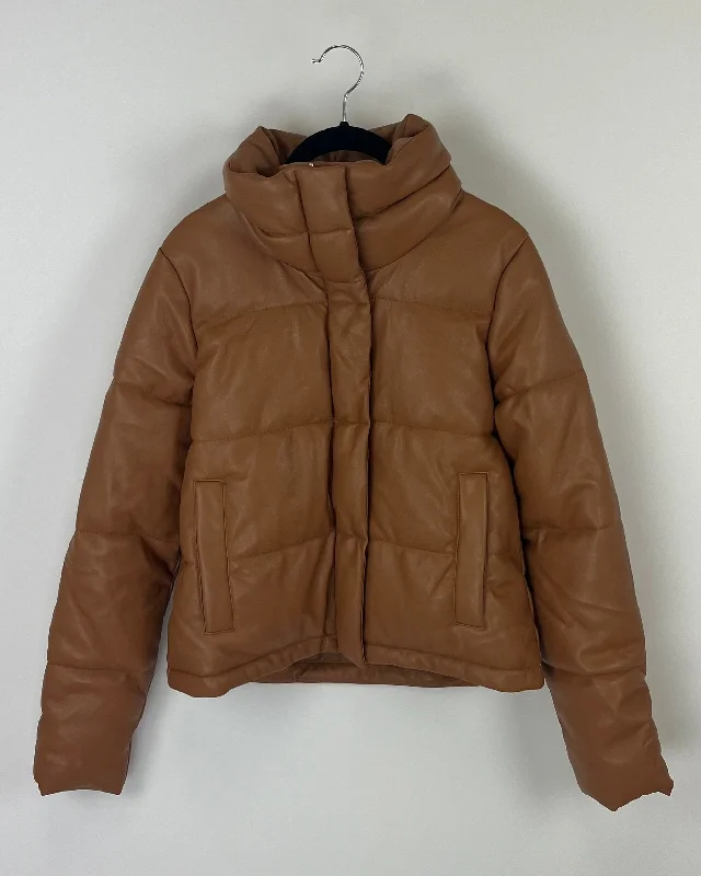 Abercrombie & Fitch Brown Leather Puffer Jacket - Small Cotton Fabric Linen Fabric Terry Fabric Abercrombie & Fitch Brown Leather Puffer Jacket - Small Cotton Fabric Linen Fabric Terry Fabric