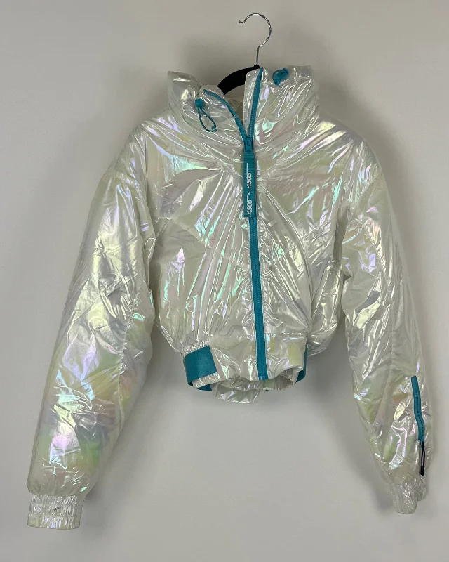 Asos Ski and Snow Cropped Iridescent Jacket - Size 2 Print Jacket Jacquard Jacket Patchwork Jacket Asos Ski and Snow Cropped Iridescent Jacket - Size 2 Print Jacket Jacquard Jacket Patchwork Jacket