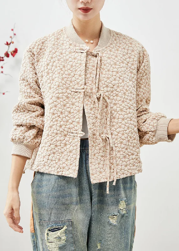Beige Jackets Tasseled Chinese Button Drawstring Fall Quilted Jacket Puffer Jacket Insulated Jacket Beige Jackets Tasseled Chinese Button Drawstring Fall Quilted Jacket Puffer Jacket Insulated Jacket