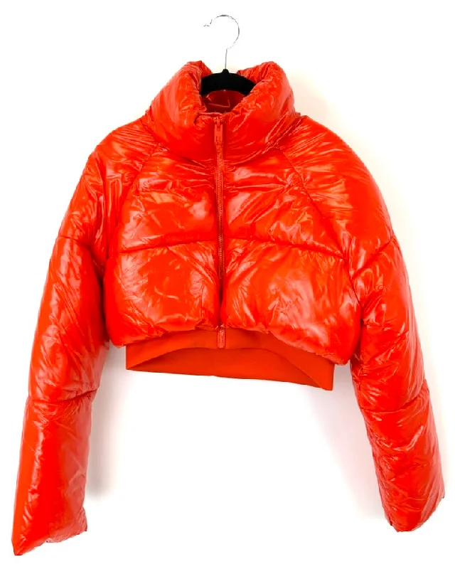 Zara Blood Orange Cropped Puffer Jacket - Small Jacket Blazer Coat