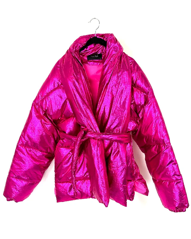 Akira Bright Metallic Pink Puffer Jacket - Size 6/8 Elasticated Jacket Padded Jacket Insulated Jacket Akira Bright Metallic Pink Puffer Jacket - Size 6/8 Elasticated Jacket Padded Jacket Insulated Jacket