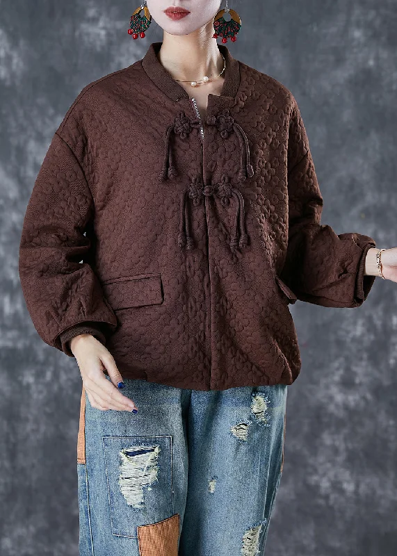 Chocolate Jacquard Cotton Jacket Tasseled Oversized Fall Fleece Jacket Down Jacket Parka Chocolate Jacquard Cotton Jacket Tasseled Oversized Fall Fleece Jacket Down Jacket Parka