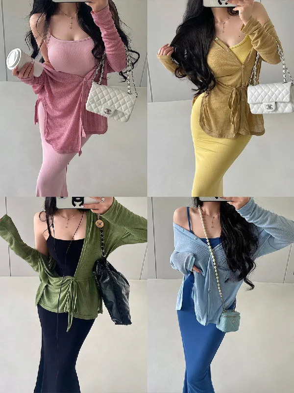 Elice Solid Color V-neck Loose Lace Tucked Waist Single-Breasted Cardigan Jacket Nylon Jacket Polyester Jacket Spandex Jacket Elice Solid Color V-neck Loose Lace Tucked Waist Single-Breasted Cardigan Jacket Nylon Jacket Polyester Jacket Spandex Jacket