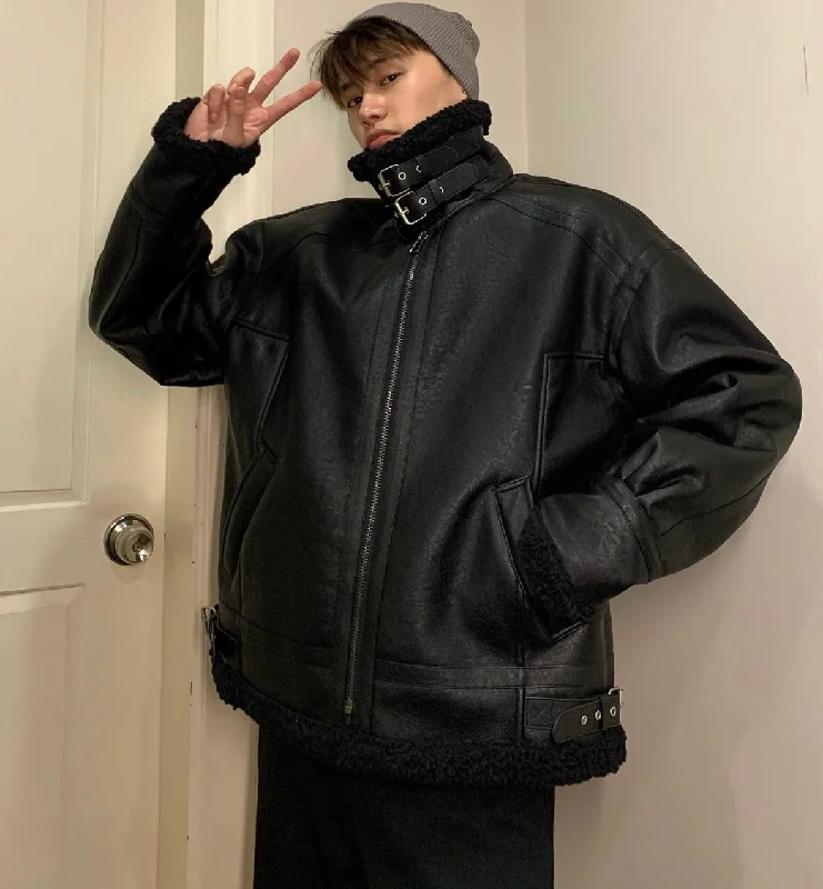 Ezra Solid Color Patchwork Faux Leather Fleece Interior Zip Up Long Sleeve Jacket Chenille Fabric Brocade Fabric Lace Fabric Ezra Solid Color Patchwork Faux Leather Fleece Interior Zip Up Long Sleeve Jacket Chenille Fabric Brocade Fabric Lace Fabric