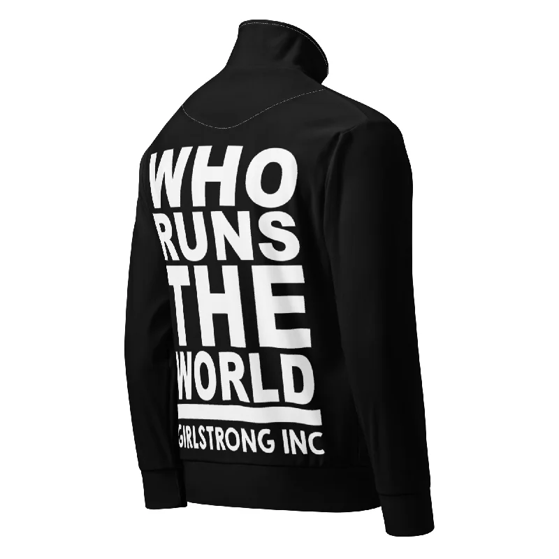 GS GRAPHIX TRACK JACKET BLACK - WHO RUNS THE WORLD Toggled Jacket Drawstring Jacket Belted Jacket GS GRAPHIX TRACK JACKET BLACK - WHO RUNS THE WORLD Toggled Jacket Drawstring Jacket Belted Jacket