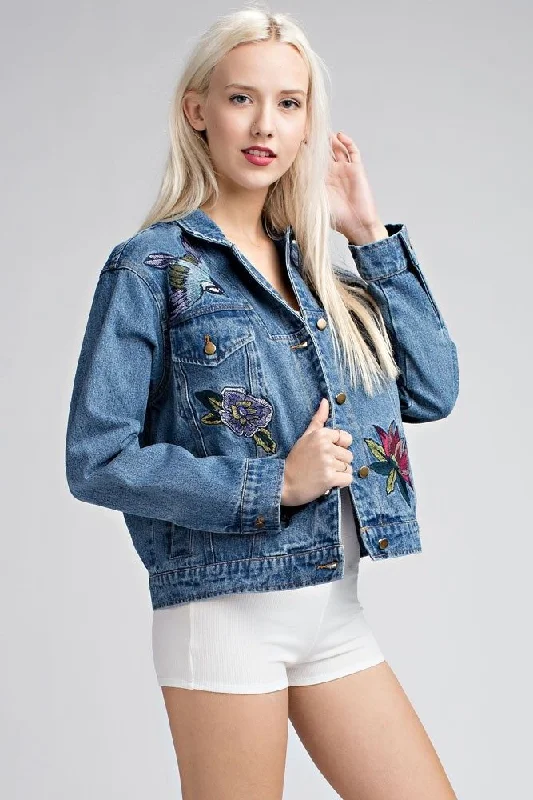 Honey Punch Embroidered Denim Jacket AT0048 Striped Jacket Polka Dot Jacket Floral Jacket Honey Punch Embroidered Denim Jacket AT0048 Striped Jacket Polka Dot Jacket Floral Jacket