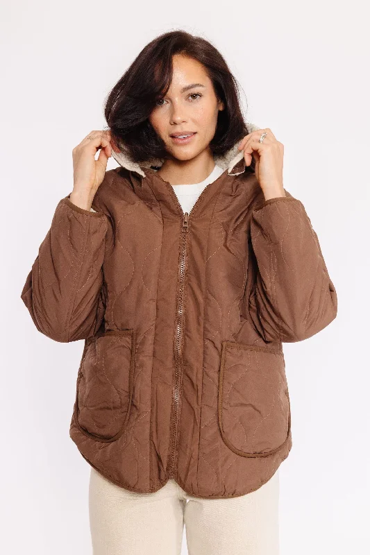 Izzy Quilted Jacket in Cocoa Fleece Jacket Down Jacket Parka