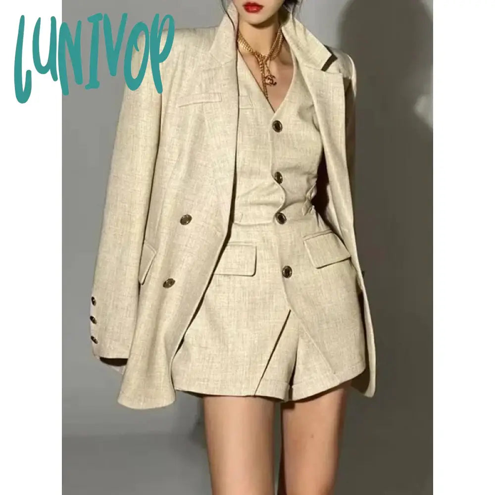 Lunivop 2024 Women's Blazer and Vest and Shorts Three Pieces Set Jacket Suits Korean Fashion Office Ladies Clothing for Spring Winter Lace Jacket Ribbed Jacket Sequined Jacket Lunivop 2024 Women's Blazer and Vest and Shorts Three Pieces Set Jacket Suits Korean Fashion Office Ladies Clothing for Spring Winter Lace Jacket Ribbed Jacket Sequined Jacket