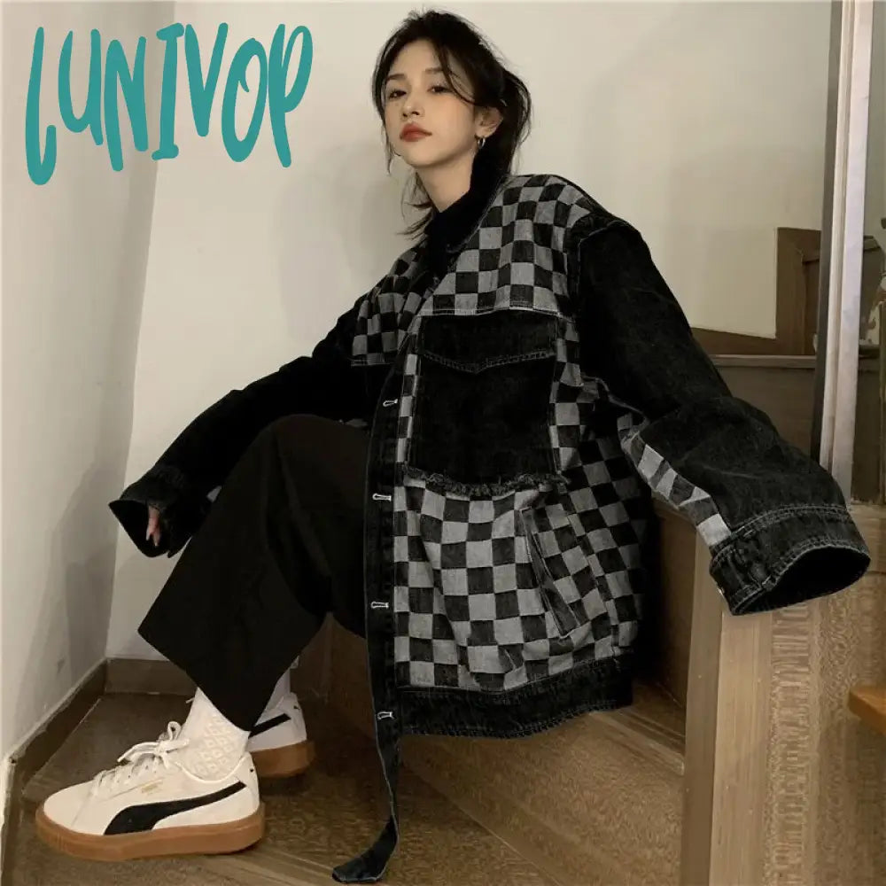 Lunivop Denim Jacket Women Oversized Korean Fashion Streetwear Black Vintage Plaid Jeans Jackets Chic Elegant Gothic Loose Coat Satin Fabric Silk Fabric Chiffon Fabric Lunivop Denim Jacket Women Oversized Korean Fashion Streetwear Black Vintage Plaid Jeans Jackets Chic Elegant Gothic Loose Coat Satin Fabric Silk Fabric Chiffon Fabric