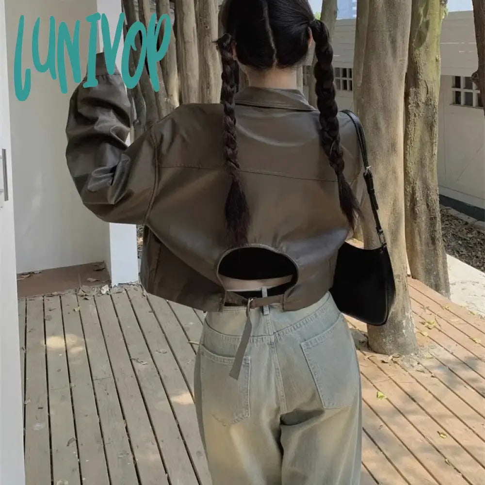 Lunivop Short Brown Leather Jacket Women Vintage Streetwear Y2k Oversize Korean Fashion Cropped Racing Jackets Autumn Aesthetic Knit Jacket Woven Jacket Fleece Jacket Lunivop Short Brown Leather Jacket Women Vintage Streetwear Y2k Oversize Korean Fashion Cropped Racing Jackets Autumn Aesthetic Knit Jacket Woven Jacket Fleece Jacket