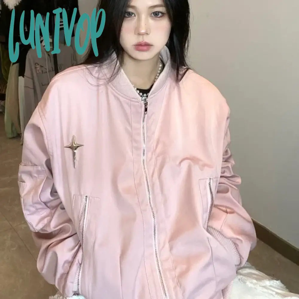 Lunivop Vintage Bomber Jacket Women Oversized Harajuku Fashion Streetwear Star Girl Y2k Pink Baseball Jackets Korean Outdoor Tailored Jacket Straight Jacket A-Line Jacket Lunivop Vintage Bomber Jacket Women Oversized Harajuku Fashion Streetwear Star Girl Y2k Pink Baseball Jackets Korean Outdoor Tailored Jacket Straight Jacket A-Line Jacket