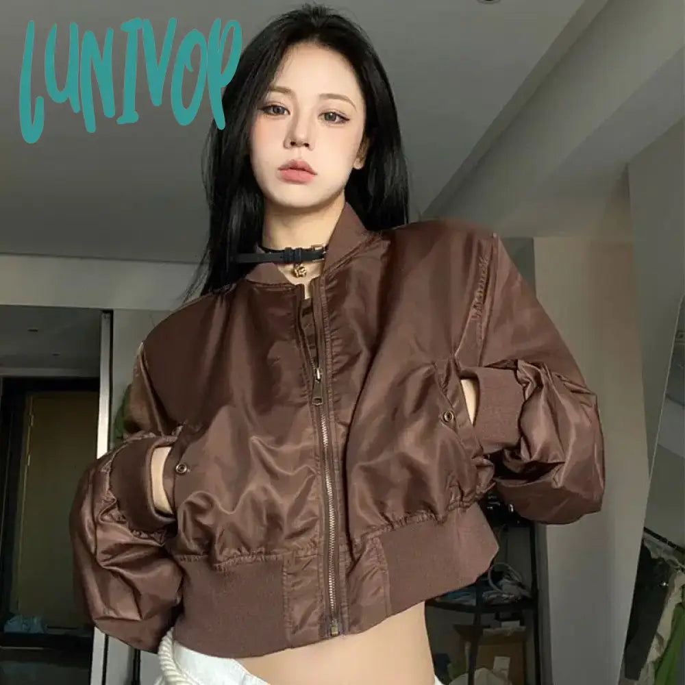 Lunivop Vintage Brown Bomber Short Jacket Women Korean Streetwear Oversize Cropped Jackets Casual Y2k Harajuku Fashion Coats Herringbone Jacket Houndstooth Jacket Plaid Jacket Lunivop Vintage Brown Bomber Short Jacket Women Korean Streetwear Oversize Cropped Jackets Casual Y2k Harajuku Fashion Coats Herringbone Jacket Houndstooth Jacket Plaid Jacket