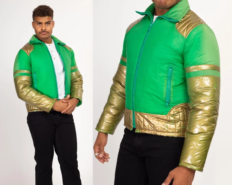 Small 80s Green & Gold Metallic Color Block Ski Jacket Zippered Jacket Buttoned Jacket Snapped Jacket Small 80s Green & Gold Metallic Color Block Ski Jacket Zippered Jacket Buttoned Jacket Snapped Jacket